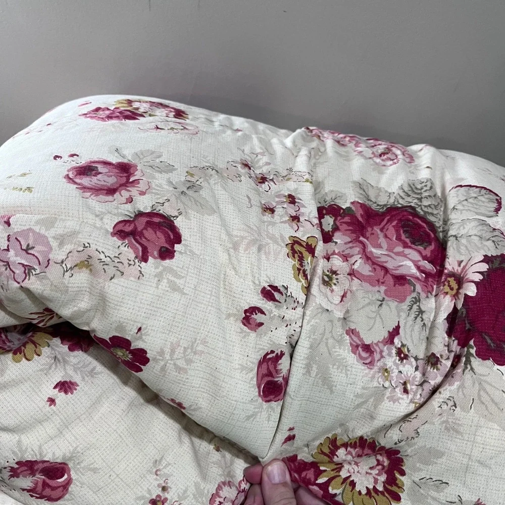 Vtg Waverly Norfolk Rose Full/Queen Comforter Floral Reversible Stripe Burgundy